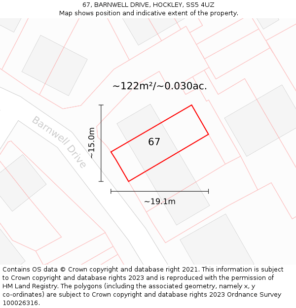 67, BARNWELL DRIVE, HOCKLEY, SS5 4UZ: Plot and title map