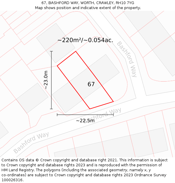 67, BASHFORD WAY, WORTH, CRAWLEY, RH10 7YG: Plot and title map