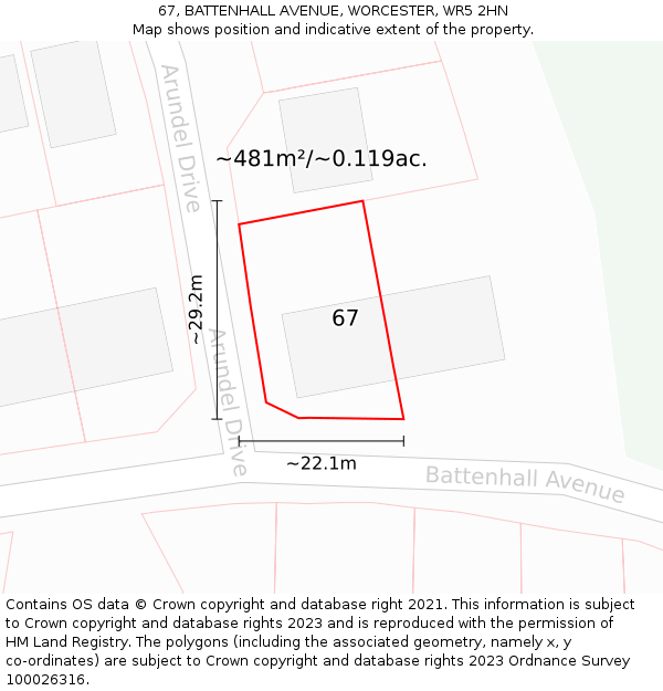 67, BATTENHALL AVENUE, WORCESTER, WR5 2HN: Plot and title map