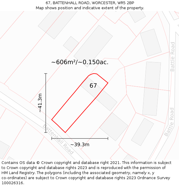 67, BATTENHALL ROAD, WORCESTER, WR5 2BP: Plot and title map