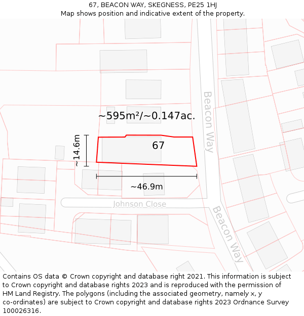 67, BEACON WAY, SKEGNESS, PE25 1HJ: Plot and title map