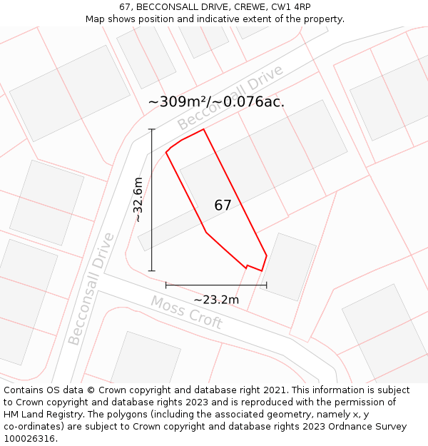 67, BECCONSALL DRIVE, CREWE, CW1 4RP: Plot and title map