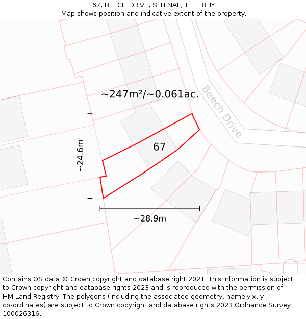 67, BEECH DRIVE, SHIFNAL, TF11 8HY: Plot and title map