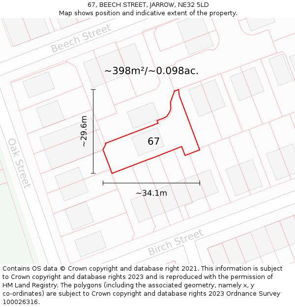 67, BEECH STREET, JARROW, NE32 5LD: Plot and title map