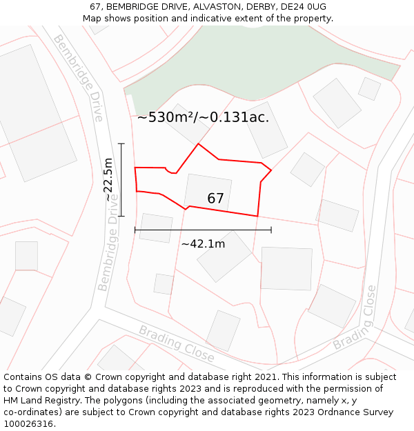 67, BEMBRIDGE DRIVE, ALVASTON, DERBY, DE24 0UG: Plot and title map