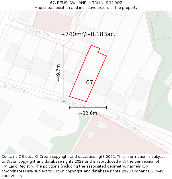 67, BENSLOW LANE, HITCHIN, SG4 9QZ: Plot and title map