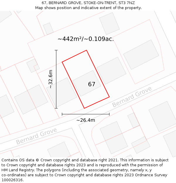 67, BERNARD GROVE, STOKE-ON-TRENT, ST3 7NZ: Plot and title map