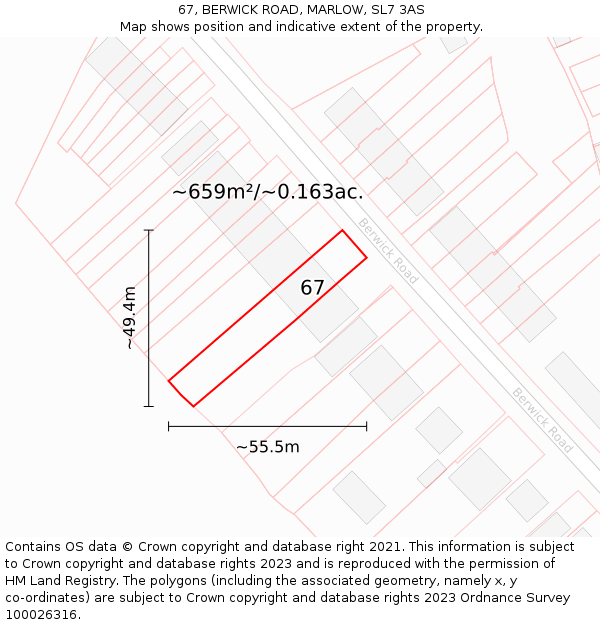 67, BERWICK ROAD, MARLOW, SL7 3AS: Plot and title map