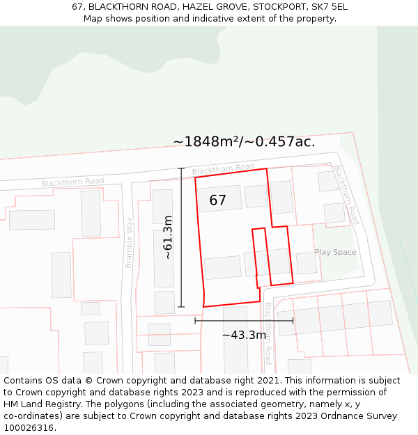 67, BLACKTHORN ROAD, HAZEL GROVE, STOCKPORT, SK7 5EL: Plot and title map