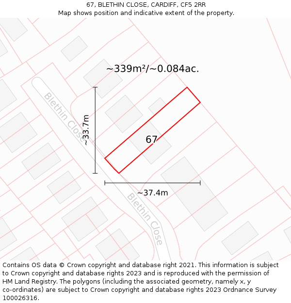 67, BLETHIN CLOSE, CARDIFF, CF5 2RR: Plot and title map