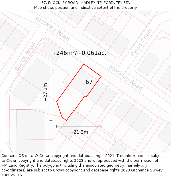 67, BLOCKLEY ROAD, HADLEY, TELFORD, TF1 5TA: Plot and title map