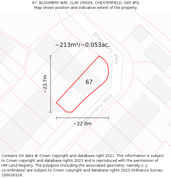 67, BLOOMERY WAY, CLAY CROSS, CHESTERFIELD, S45 9FD: Plot and title map