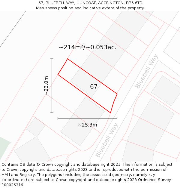 67, BLUEBELL WAY, HUNCOAT, ACCRINGTON, BB5 6TD: Plot and title map