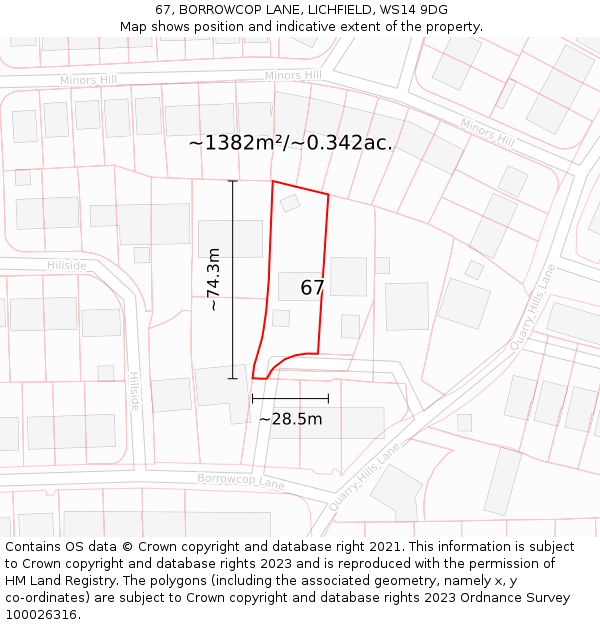 67, BORROWCOP LANE, LICHFIELD, WS14 9DG: Plot and title map