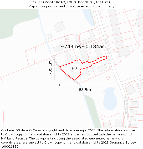 67, BRAMCOTE ROAD, LOUGHBOROUGH, LE11 2SA: Plot and title map