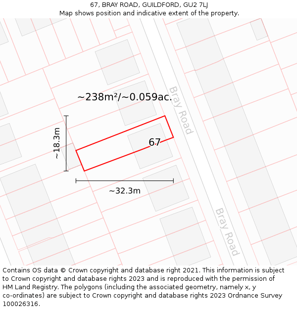 67, BRAY ROAD, GUILDFORD, GU2 7LJ: Plot and title map