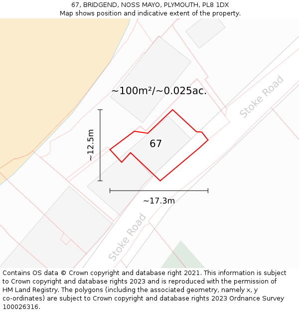 67, BRIDGEND, NOSS MAYO, PLYMOUTH, PL8 1DX: Plot and title map