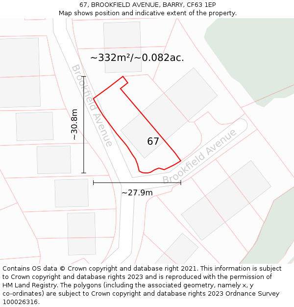 67, BROOKFIELD AVENUE, BARRY, CF63 1EP: Plot and title map