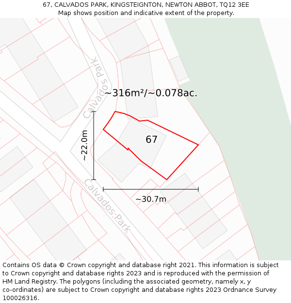 67, CALVADOS PARK, KINGSTEIGNTON, NEWTON ABBOT, TQ12 3EE: Plot and title map