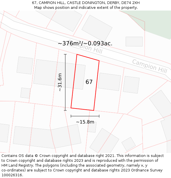 67, CAMPION HILL, CASTLE DONINGTON, DERBY, DE74 2XH: Plot and title map