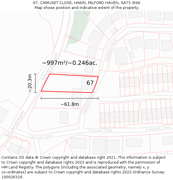 67, CAMUSET CLOSE, HAKIN, MILFORD HAVEN, SA73 3NW: Plot and title map