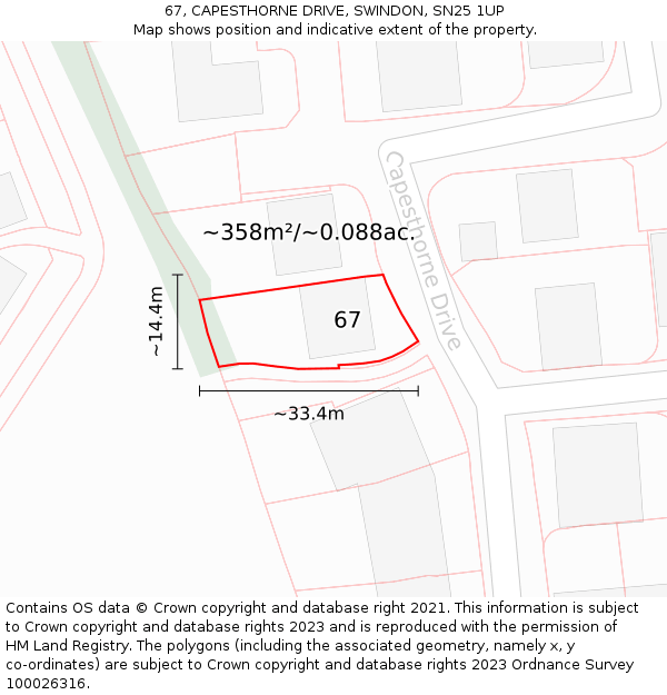 67, CAPESTHORNE DRIVE, SWINDON, SN25 1UP: Plot and title map