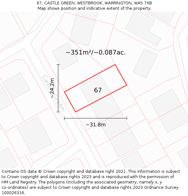 67, CASTLE GREEN, WESTBROOK, WARRINGTON, WA5 7XB: Plot and title map