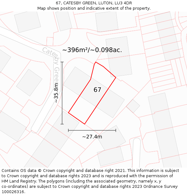 67, CATESBY GREEN, LUTON, LU3 4DR: Plot and title map