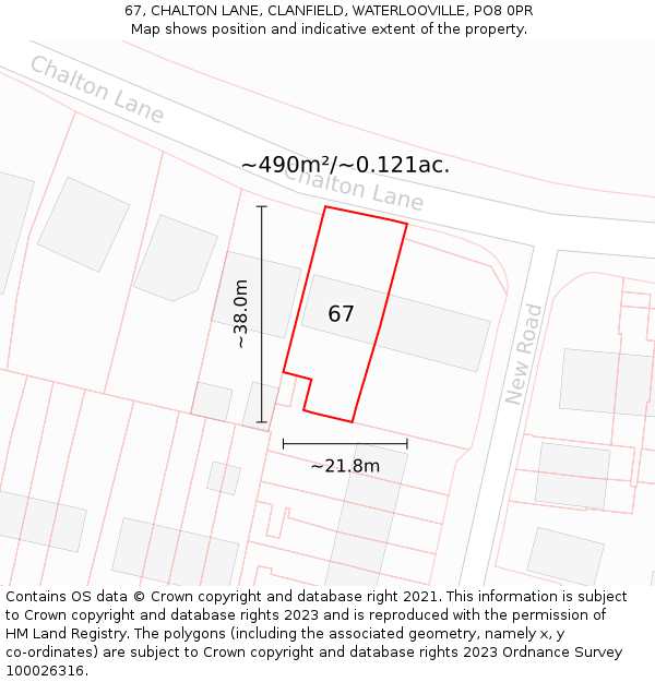 67, CHALTON LANE, CLANFIELD, WATERLOOVILLE, PO8 0PR: Plot and title map