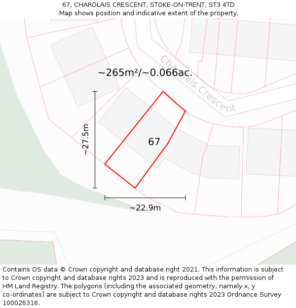 67, CHAROLAIS CRESCENT, STOKE-ON-TRENT, ST3 4TD: Plot and title map