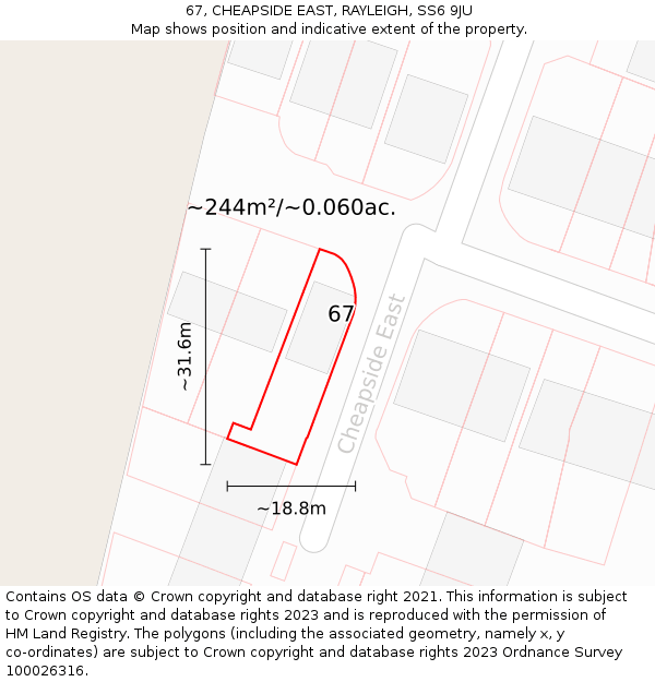 67, CHEAPSIDE EAST, RAYLEIGH, SS6 9JU: Plot and title map