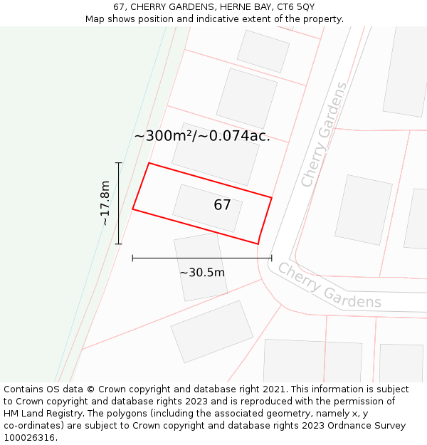 67, CHERRY GARDENS, HERNE BAY, CT6 5QY: Plot and title map