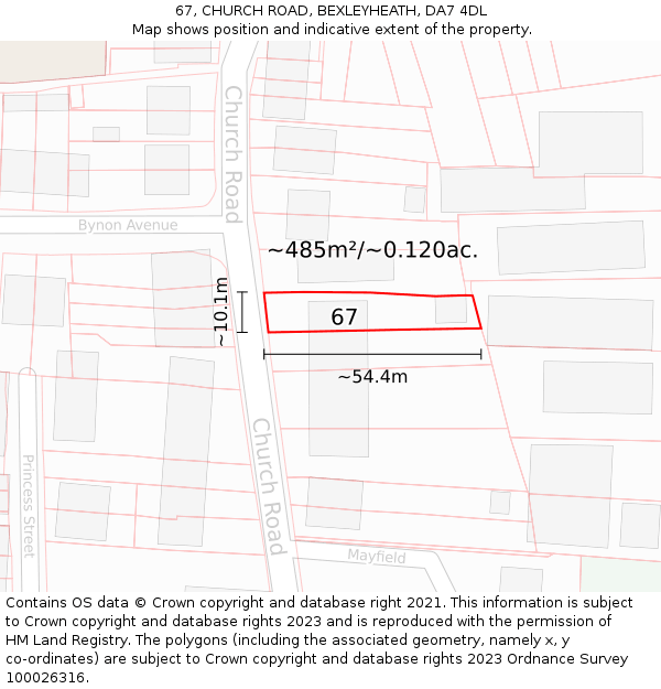 67, CHURCH ROAD, BEXLEYHEATH, DA7 4DL: Plot and title map