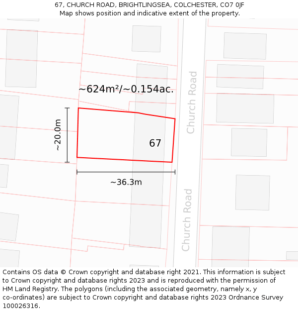 67, CHURCH ROAD, BRIGHTLINGSEA, COLCHESTER, CO7 0JF: Plot and title map