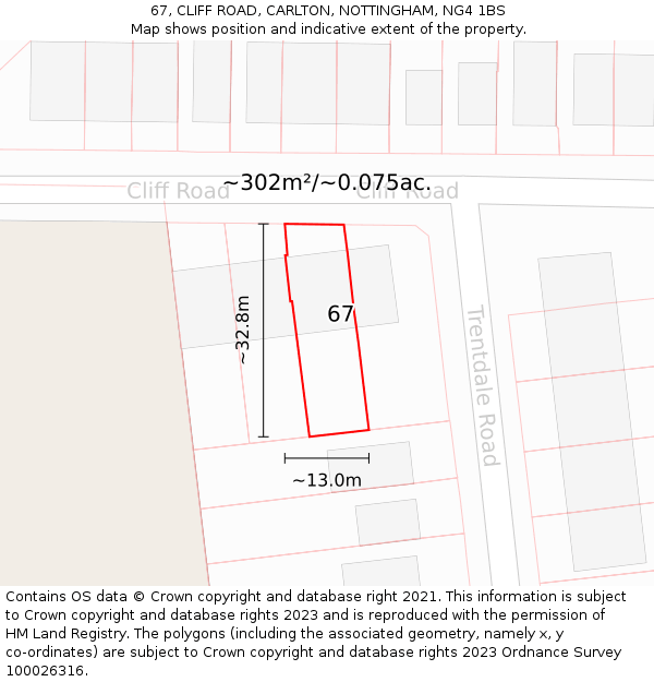 67, CLIFF ROAD, CARLTON, NOTTINGHAM, NG4 1BS: Plot and title map