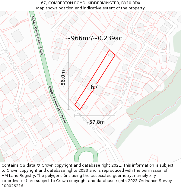 67, COMBERTON ROAD, KIDDERMINSTER, DY10 3DX: Plot and title map