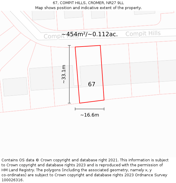 67, COMPIT HILLS, CROMER, NR27 9LL: Plot and title map