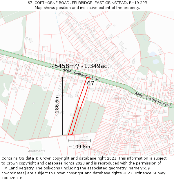 67, COPTHORNE ROAD, FELBRIDGE, EAST GRINSTEAD, RH19 2PB: Plot and title map