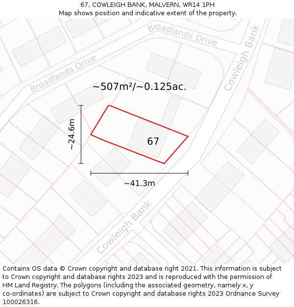 67, COWLEIGH BANK, MALVERN, WR14 1PH: Plot and title map