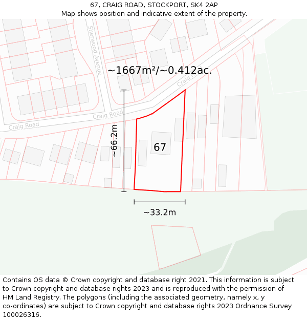 67, CRAIG ROAD, STOCKPORT, SK4 2AP: Plot and title map