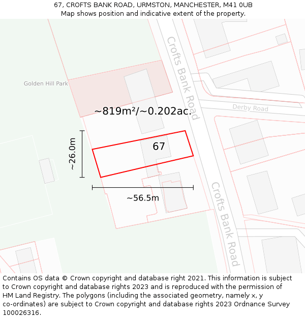 67, CROFTS BANK ROAD, URMSTON, MANCHESTER, M41 0UB: Plot and title map