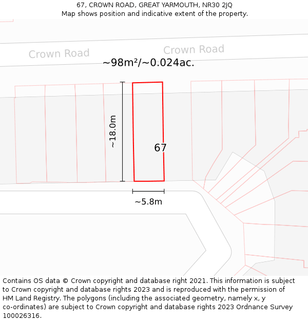 67, CROWN ROAD, GREAT YARMOUTH, NR30 2JQ: Plot and title map