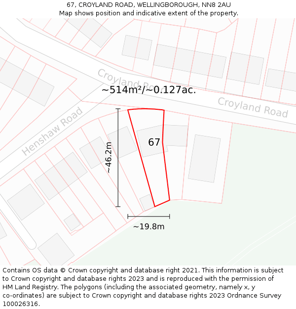 67, CROYLAND ROAD, WELLINGBOROUGH, NN8 2AU: Plot and title map