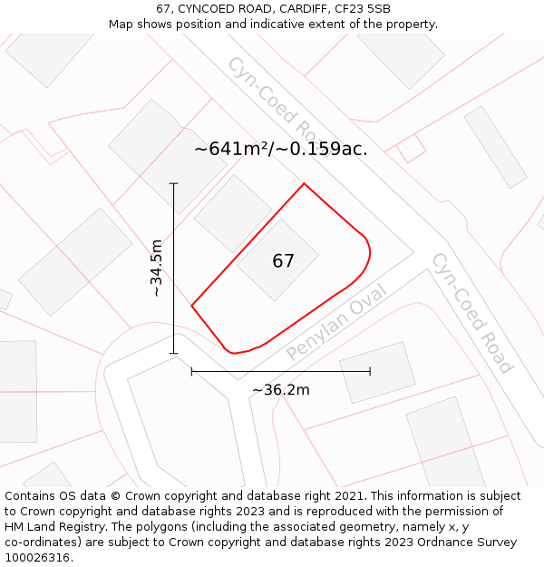 67, CYNCOED ROAD, CARDIFF, CF23 5SB: Plot and title map