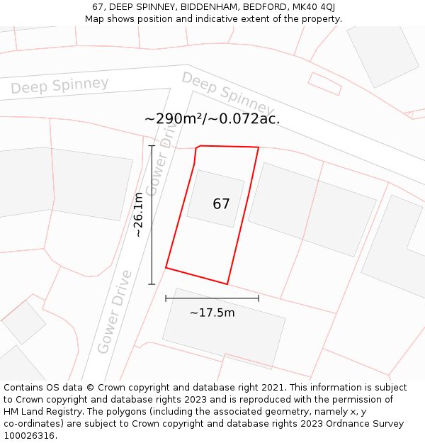 67, DEEP SPINNEY, BIDDENHAM, BEDFORD, MK40 4QJ: Plot and title map