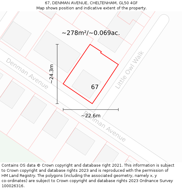 67, DENMAN AVENUE, CHELTENHAM, GL50 4GF: Plot and title map