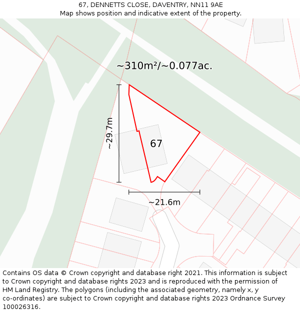 67, DENNETTS CLOSE, DAVENTRY, NN11 9AE: Plot and title map