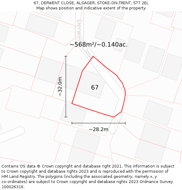 67, DERWENT CLOSE, ALSAGER, STOKE-ON-TRENT, ST7 2EL: Plot and title map