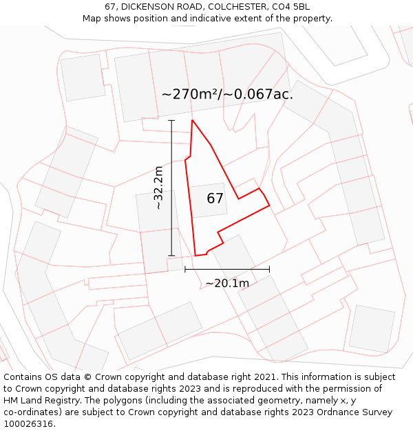 67, DICKENSON ROAD, COLCHESTER, CO4 5BL: Plot and title map