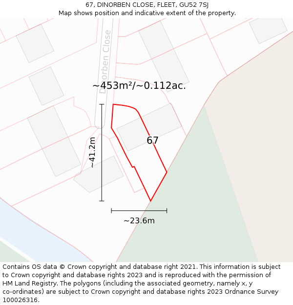 67, DINORBEN CLOSE, FLEET, GU52 7SJ: Plot and title map